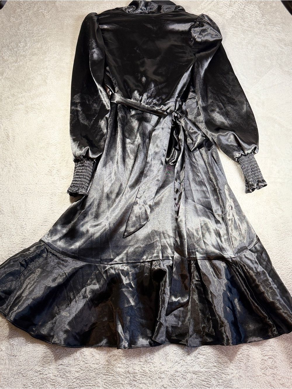 Rachel Parcell Black Satin Wrap Dress with Ruffle Hem - XS NWT - Picture 7 of 7